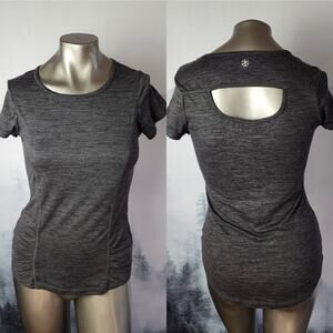 Gaiam Ruched Key Hole Activewear Yoga Short Sleeve Top | Women's XS